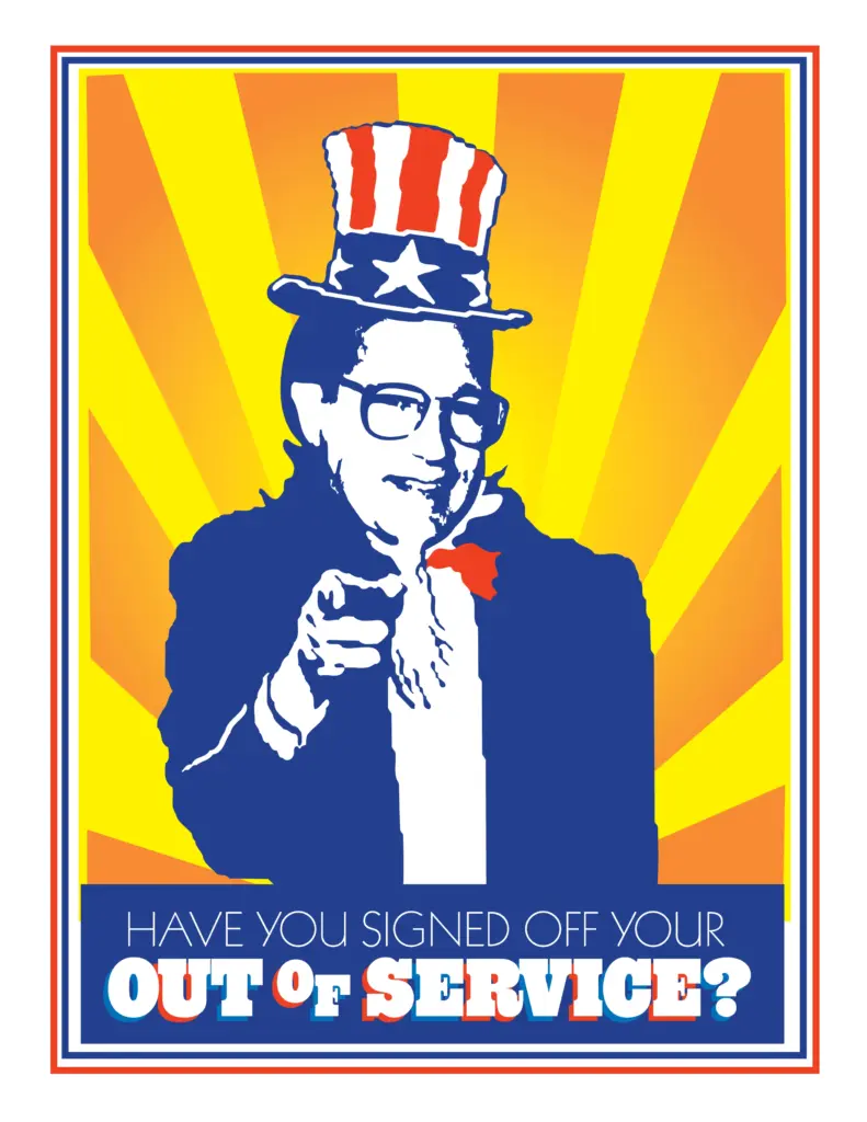 ComEd Employee Communications poster - "Have You Signed Your Out Of Service?"