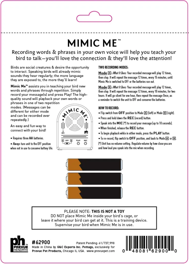 Mimic Me package insert - back