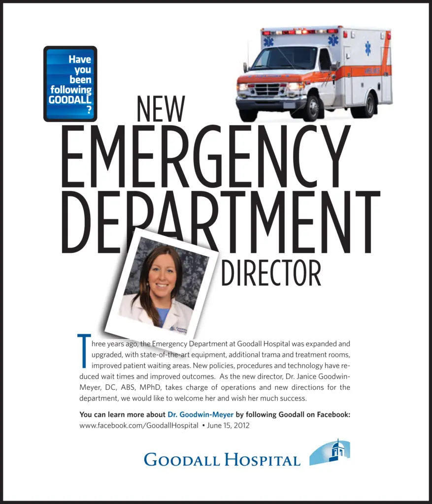 Goodall Hospital - "New Emergency Department Director" ad