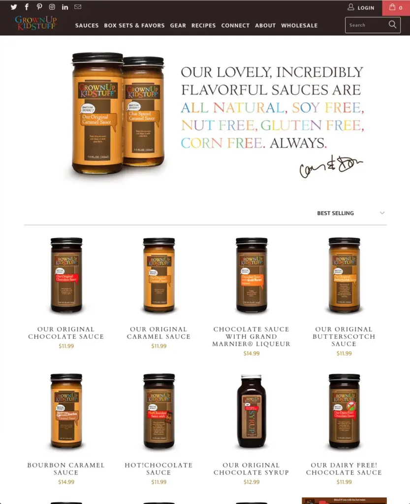 GrownUp KidStuff website - sauces page screen detail